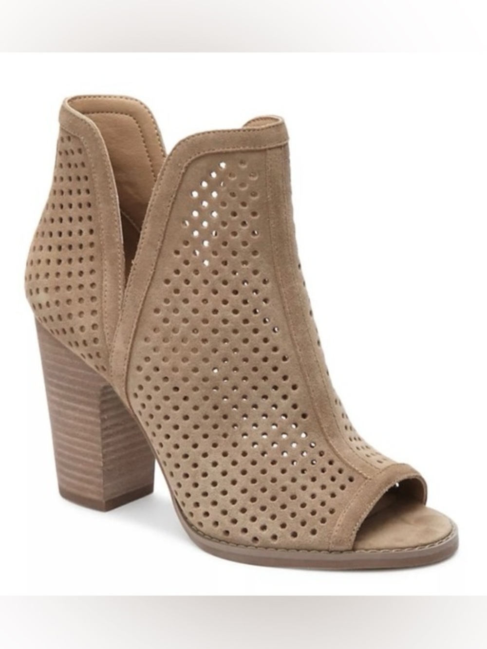 Lucky Brand Larise Perforated Suede Peep-Toe Ankle Booties